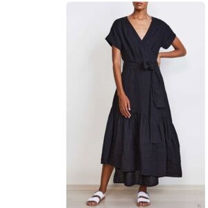 Apiece Apart Women's Amaro Wrap Dress M Black Maxi Tie Waist Flowy